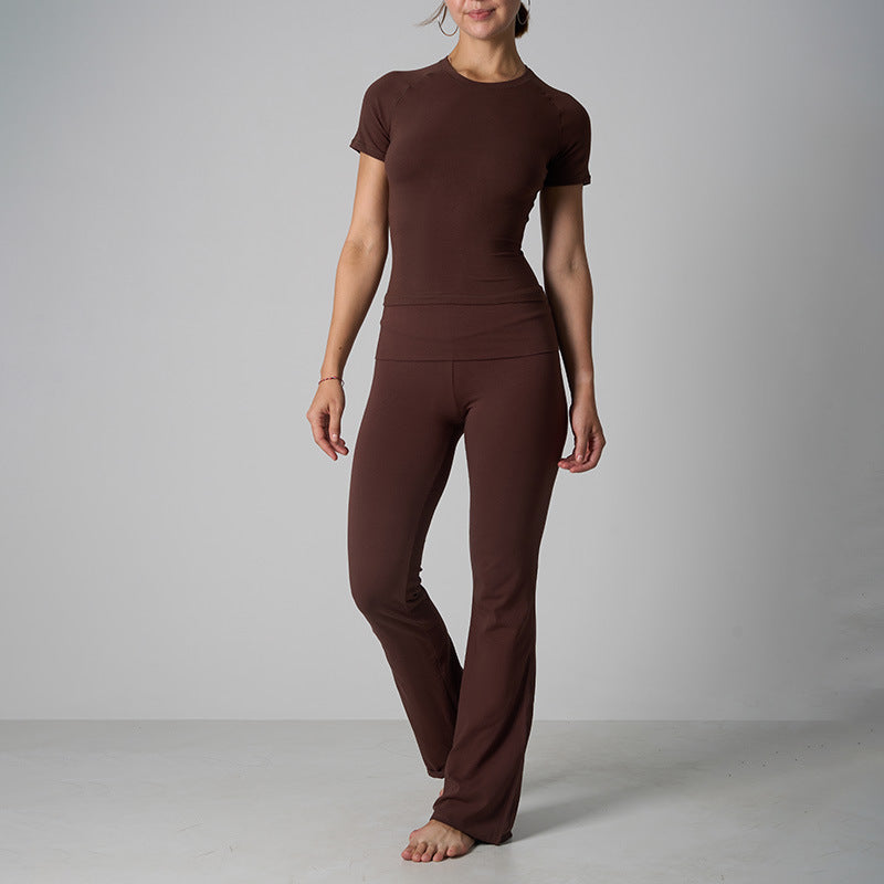 Ensemble en jersey de coton classique - Pantalon évasé de yoga décontracté à manches courtes