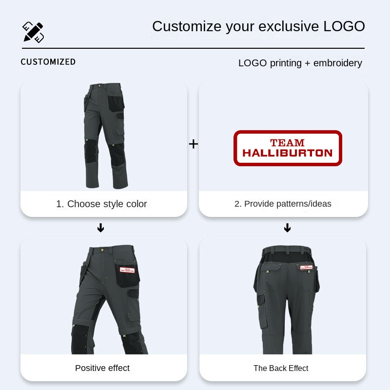 Durable Elastic Work Pants with Multiple Pockets, Wear-Resistant and Reinforced Safety Trousers for Construction Workers