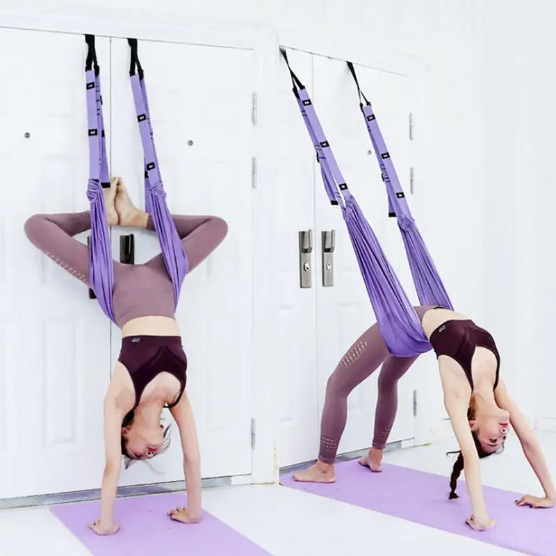 Sangle de yoga aérienne réglable Porte extensible élastique Ceintures de yoga suspendues Hamac Balançoire Corde de yoga aérienne Dispositif de fitness pour femmes
