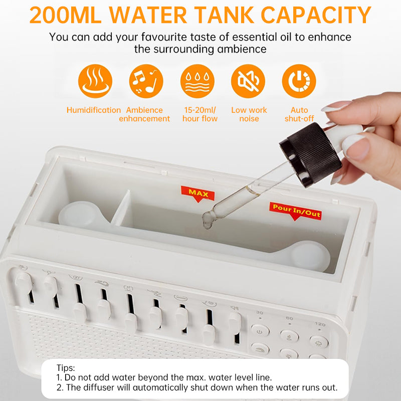 Humidificateur diffuseur d'arôme d'air de bruit avec veilleuse et haut-parleur Bluetooth