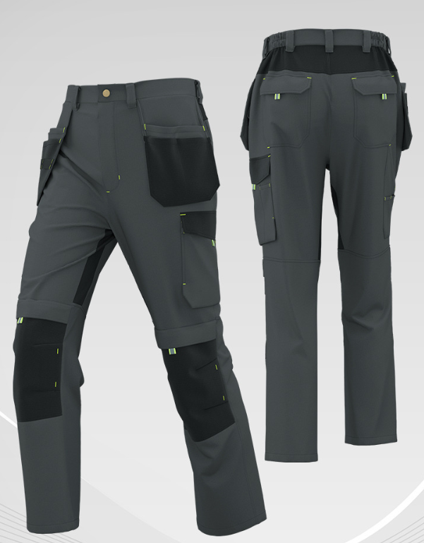 Durable Elastic Work Pants with Multiple Pockets, Wear-Resistant and Reinforced Safety Trousers for Construction Workers