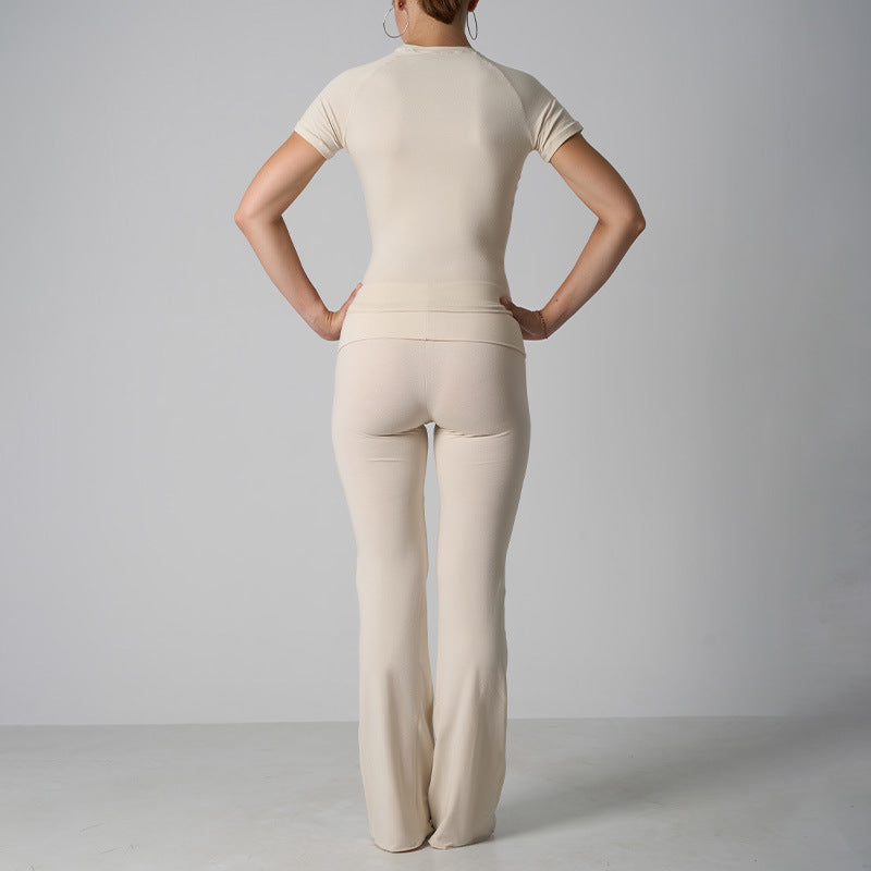 Ensemble en jersey de coton classique - Pantalon évasé de yoga décontracté à manches courtes