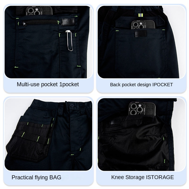 Durable Elastic Work Pants with Multiple Pockets, Wear-Resistant and Reinforced Safety Trousers for Construction Workers