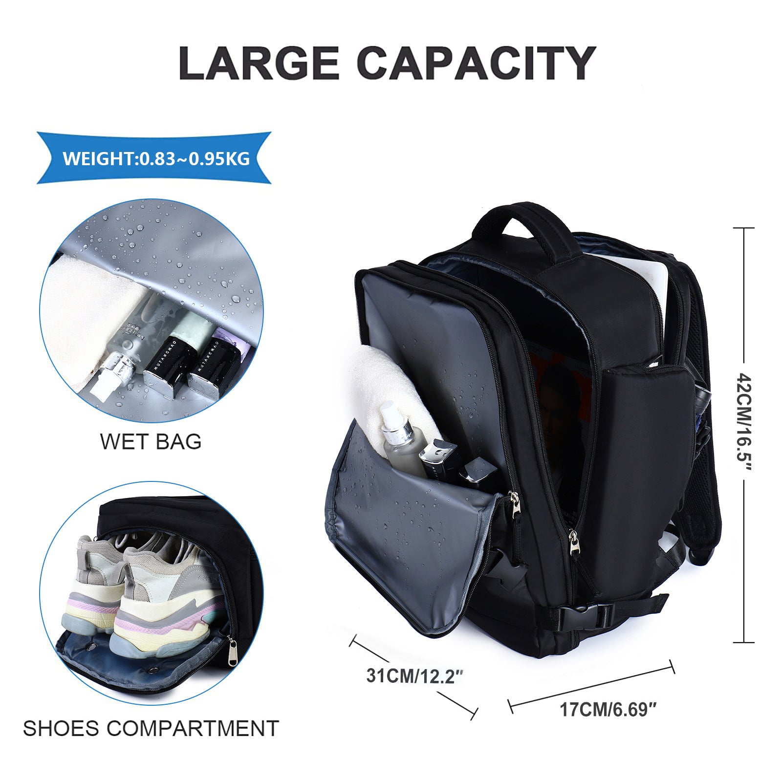 Sac à dos de voyage multifonctionnel de grande capacité USB chargeur intégré