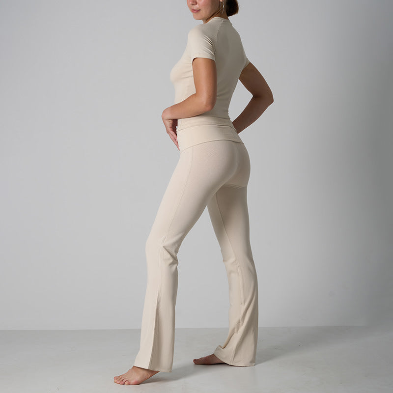 Ensemble en jersey de coton classique - Pantalon évasé de yoga décontracté à manches courtes