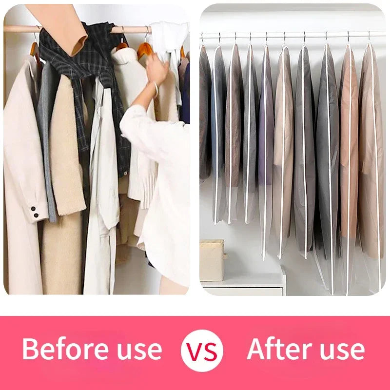 80/100/120/140cm Clothes Dust Cover,Clear Plastic Garment Bags for Storage,Dustproof Wardrobe Hanging Clothing Bag for Coat Suit