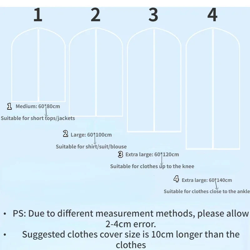 80/100/120/140cm Clothes Dust Cover,Clear Plastic Garment Bags for Storage,Dustproof Wardrobe Hanging Clothing Bag for Coat Suit