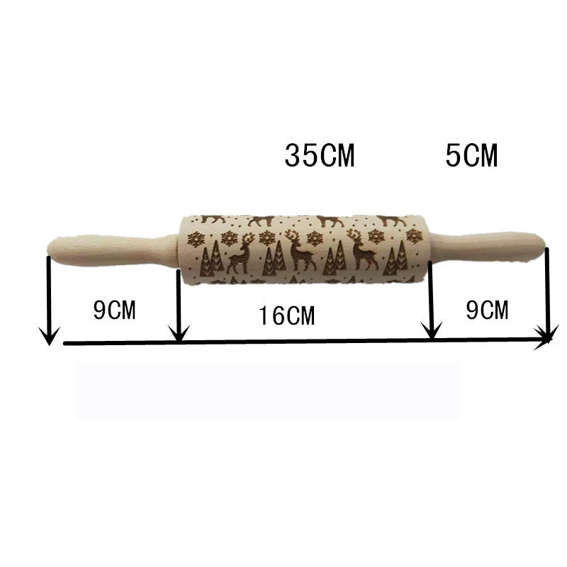 Wooden Rolling Pin Beechwood Laser Engraved Printed Rolling Pin Embossing Christmas Flip Sugar Cookie Rolling Pin
