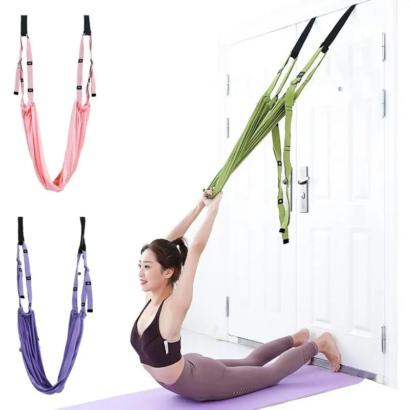 Sangle de yoga aérienne réglable Porte extensible élastique Ceintures de yoga suspendues Hamac Balançoire Corde de yoga aérienne Dispositif de fitness pour femmes