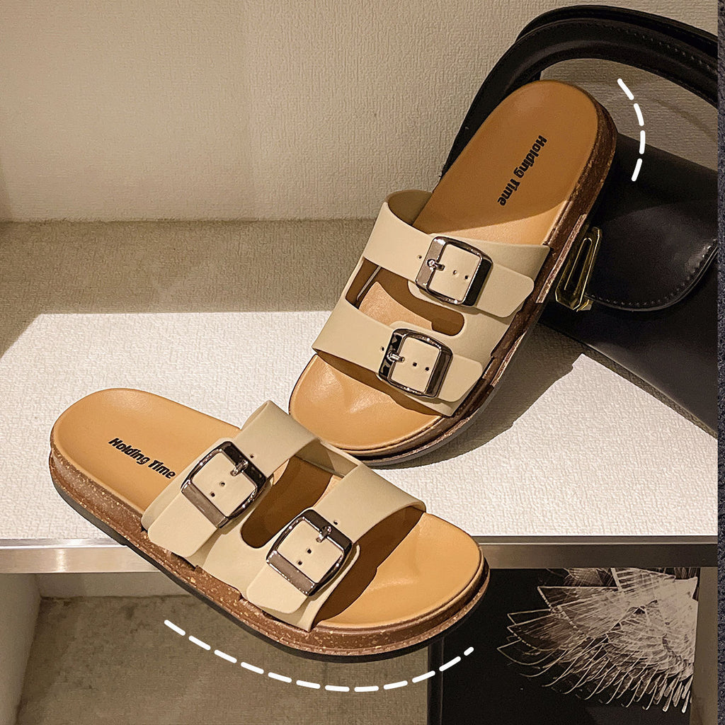 Sandales pour femmes, chaussures de plage plates à enfiler idéales pour l'été et l'extérieur