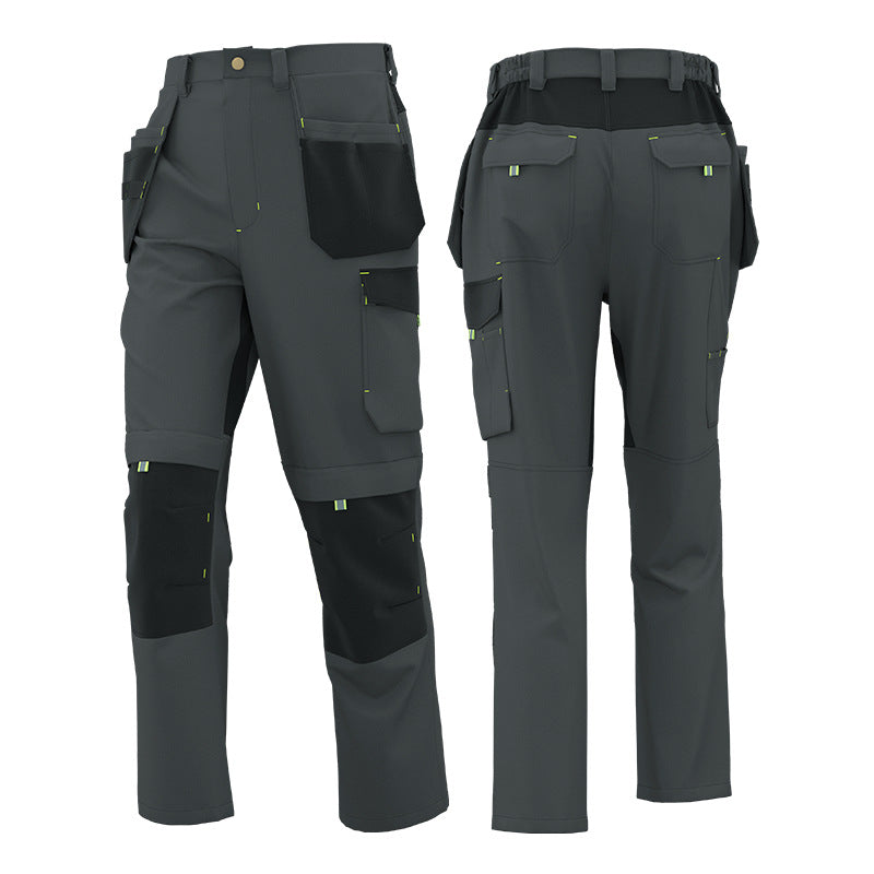 Durable Elastic Work Pants with Multiple Pockets, Wear-Resistant and Reinforced Safety Trousers for Construction Workers