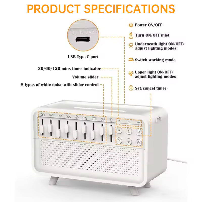 Humidificateur diffuseur d'arôme d'air de bruit avec veilleuse et haut-parleur Bluetooth