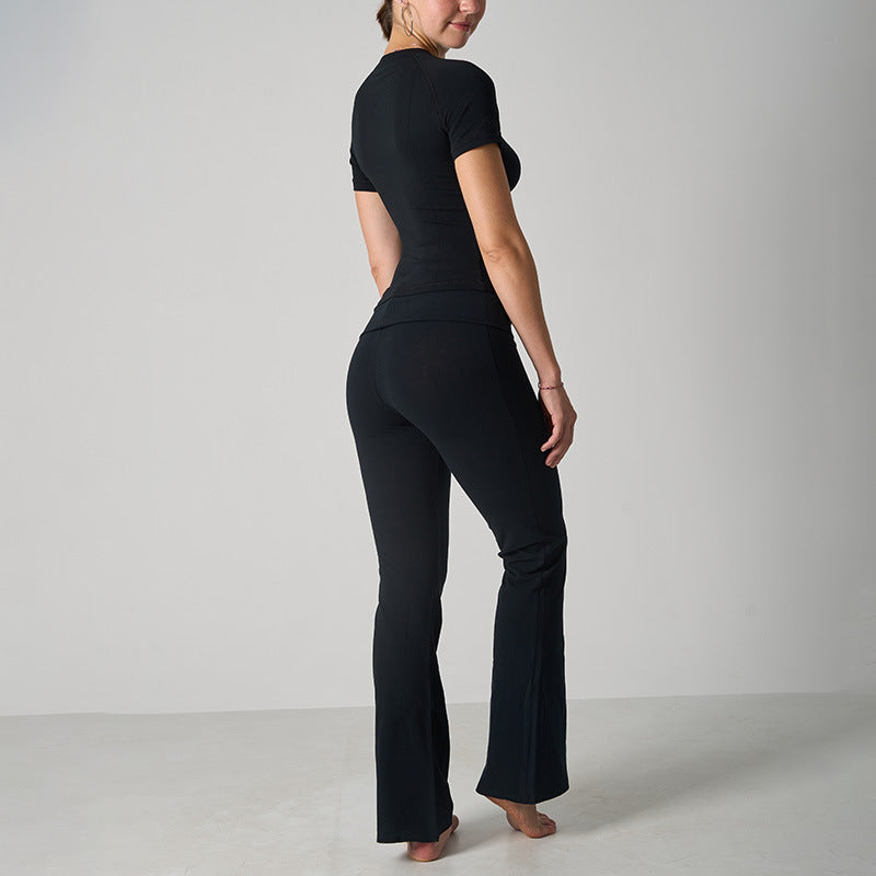 Ensemble en jersey de coton classique - Pantalon évasé de yoga décontracté à manches courtes