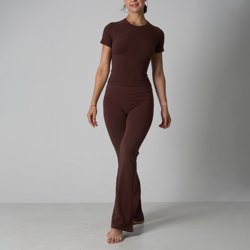 Ensemble en jersey de coton classique - Pantalon évasé de yoga décontracté à manches courtes